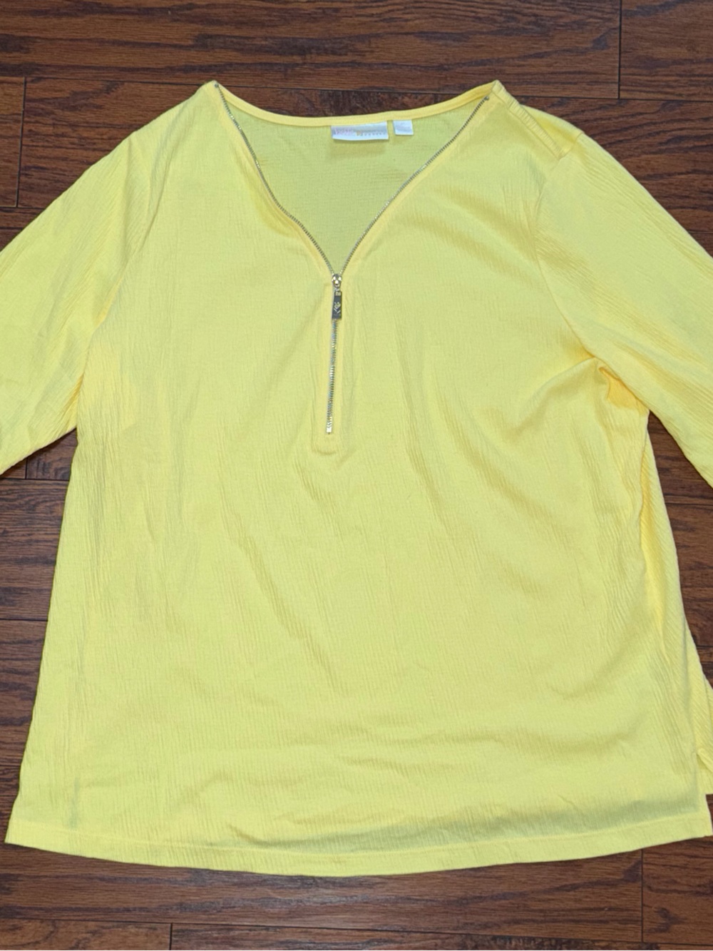 Women’s Belle by Kim Gravel Yellow v-neck half zip 3/4 sleeve knit tunic top XL